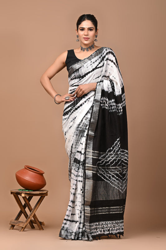 Traditional Hand block Print Linen Sarees (BALS30)