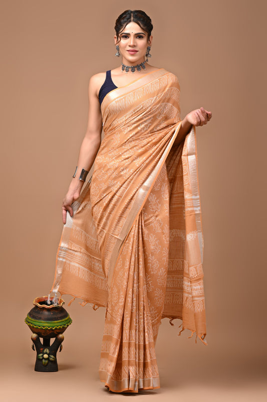 Exclusive Hand block Print Linen Sarees (BALS34)