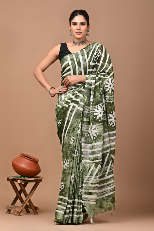 Exclusive Hand block Print Linen Sarees (BALS35)