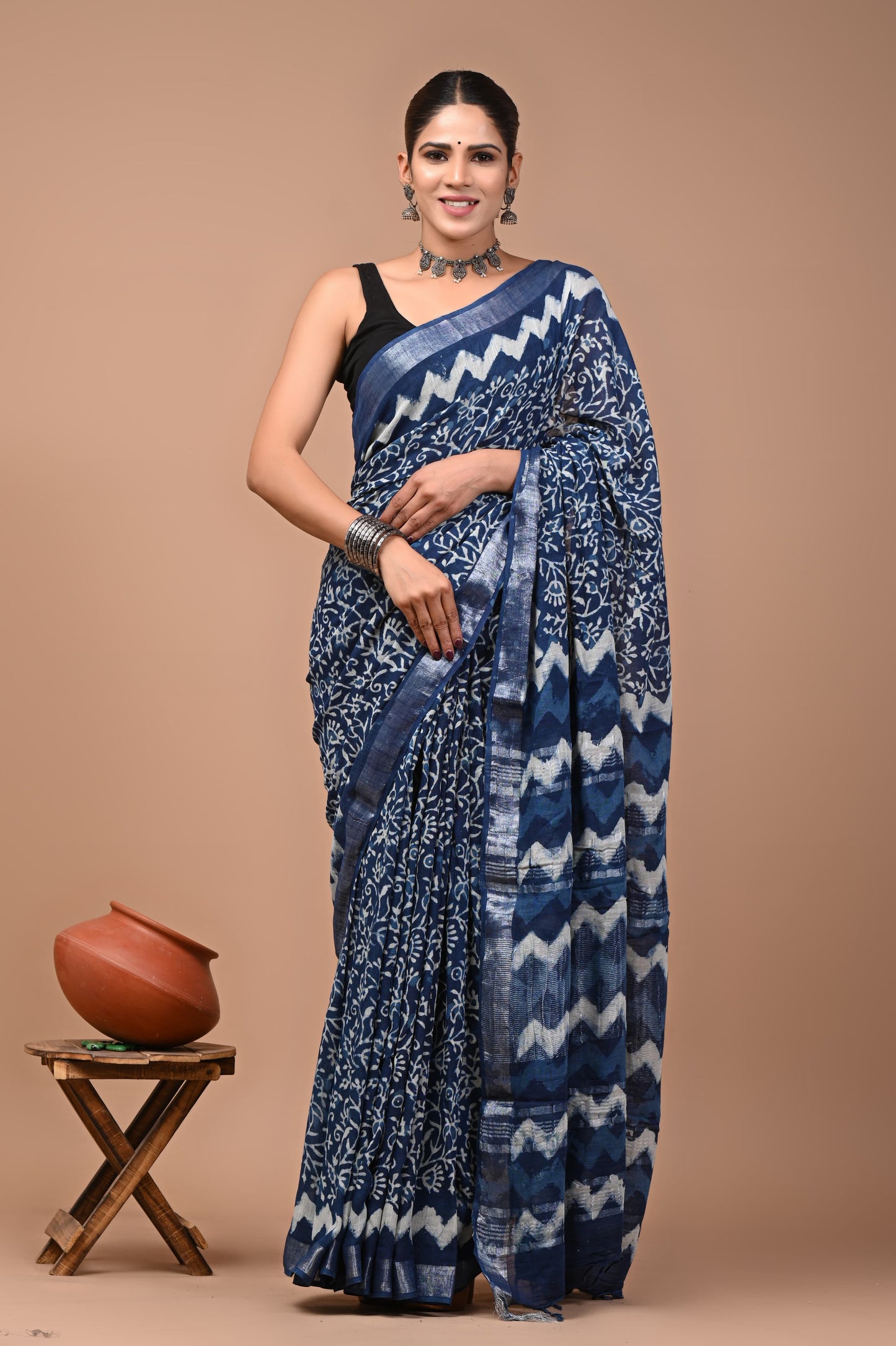 Exclusive Hand block Print Linen Sarees (BALS36)