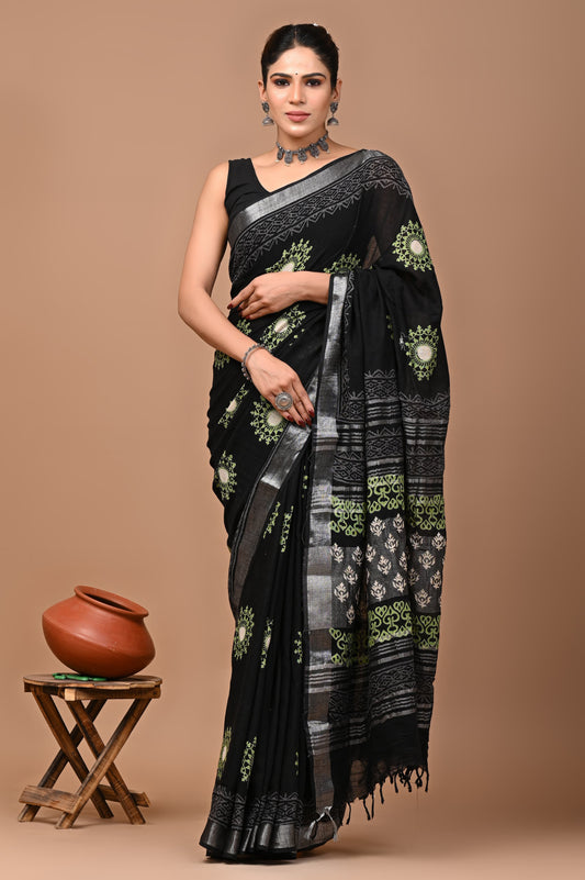 Exclusive Hand block Print Linen Sarees (BALS37)