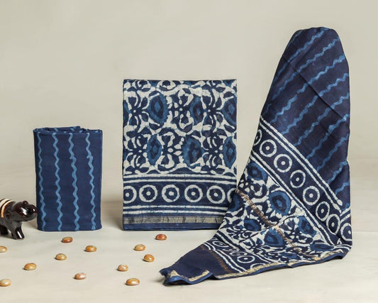Exclusive Hand Block Printed Chanderi Silk Dress Material Set (BACHACH08)