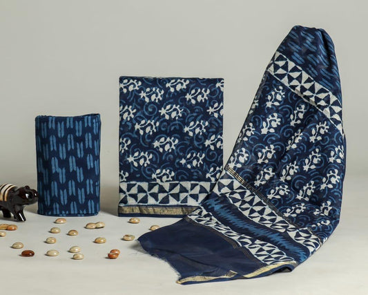 Exclusive Hand Block Printed Chanderi Silk Dress Material Set (BACHACH09)