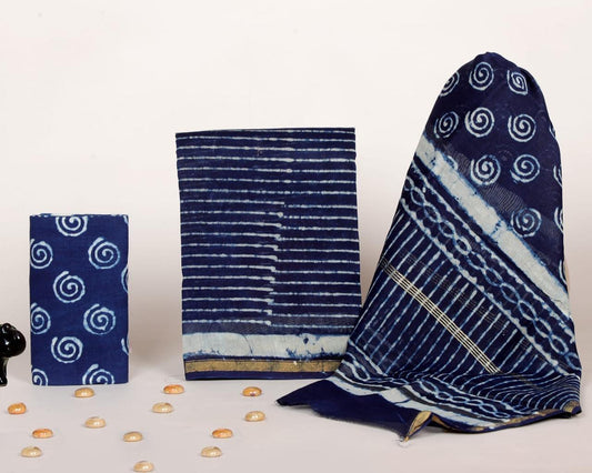 Exclusive Hand Block Printed Chanderi Silk Dress Material Set (BACHACH10)
