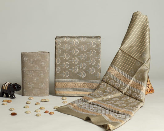 Exclusive Hand Block Printed Chanderi Silk Dress Material Set (BACHACH07)