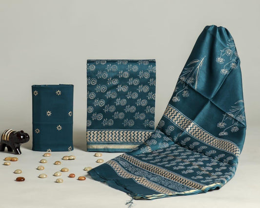 Exclusive Hand Block Printed Chanderi Silk Dress Material Set (BACHACH03)
