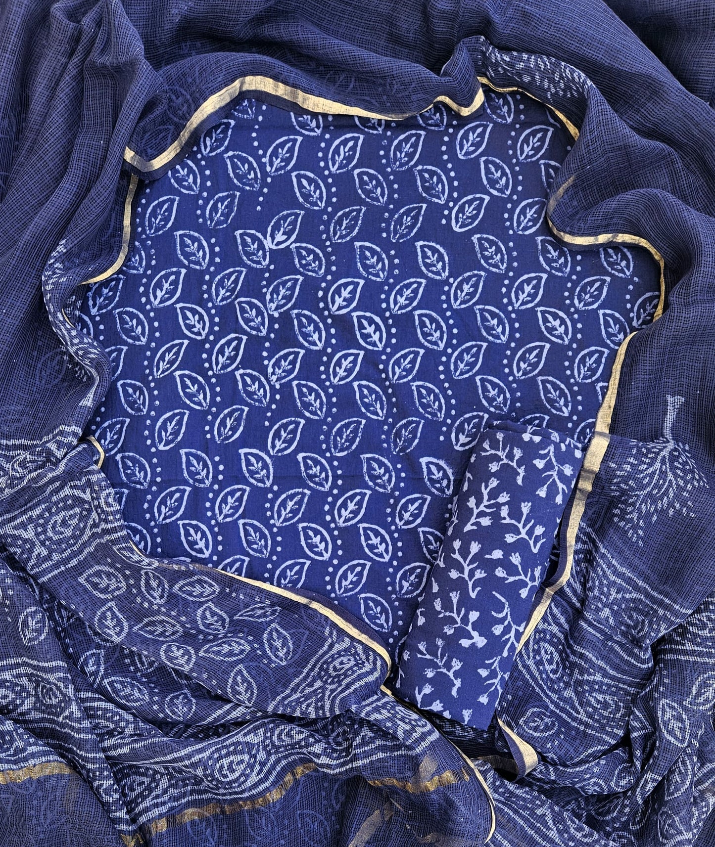 Bagru Hand Block Printed Cotton Suit Sets with Kota Doriya Dupatta (BACOTKD13)