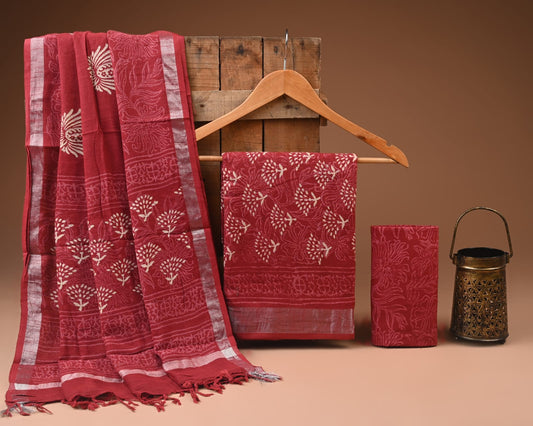 Premium Linen‑Cotton Suit with Zari Border (BACLS05)