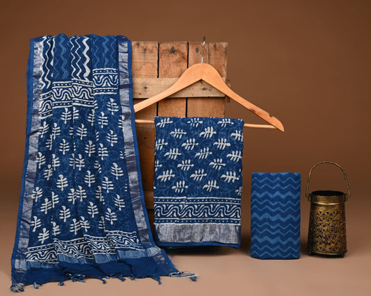 Premium Linen‑Cotton Suit with Zari Border (BACLS08)