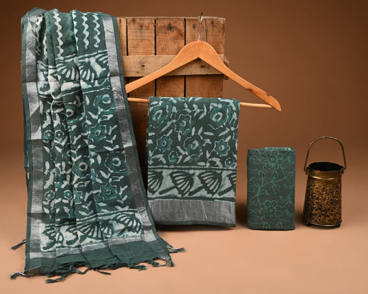 Premium Linen‑Cotton Suit with Zari Border (BACLS10)