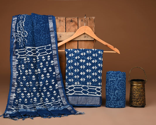 Premium Linen‑Cotton Suit with Zari Border (BACLS13)