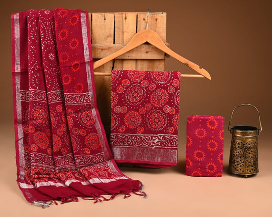 Premium Linen‑Cotton Suit with Zari Border (BACLS15)