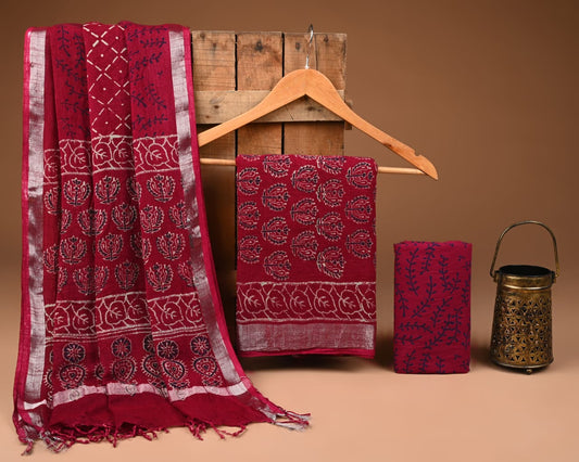 Premium Linen‑Cotton Suit with Zari Border (BACLS28)