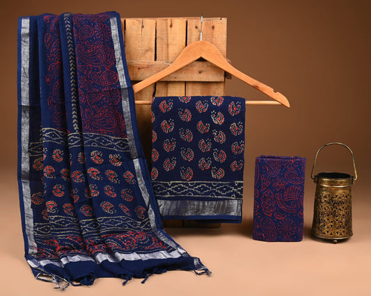 Premium Linen‑Cotton Suit with Zari Border (BACLS30)