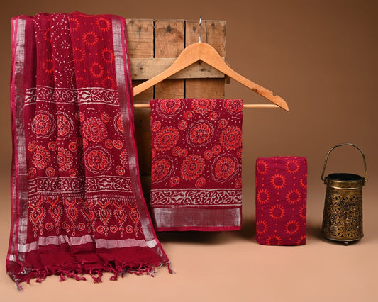 Premium Linen‑Cotton Suit with Zari Border (BACLS36)