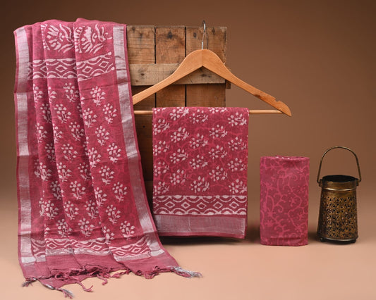 Premium Linen‑Cotton Suit with Zari Border (BACLS39)