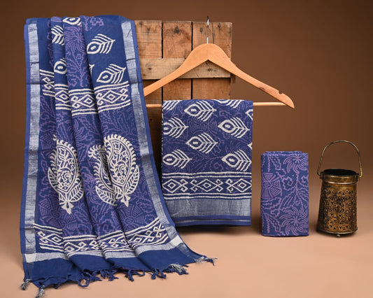 Premium Linen‑Cotton Suit with Zari Border (BACLS40)