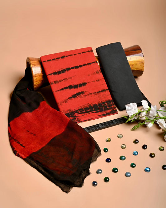 Premium Hand Block Printed Cotton Suit With Chiffon Dupatta (BACOTCF06)
