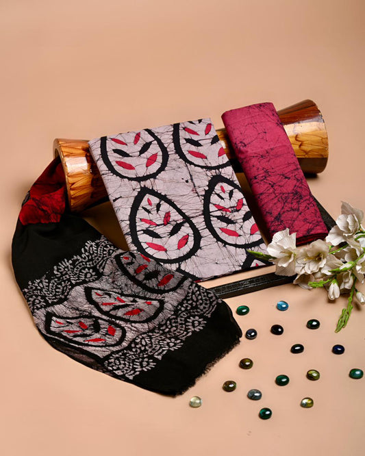 Premium Hand Block Printed Cotton Suit With Chiffon Dupatta (BACOTCF09)