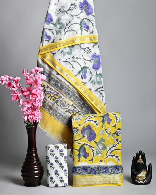 Premium Linen‑Cotton Suit with Zari Border (BACLS42)