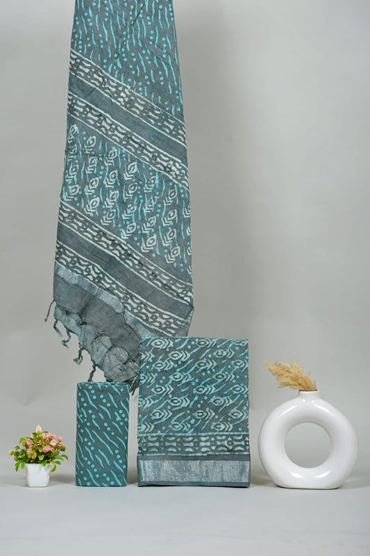 Premium Linen‑Cotton Suit with Zari Border (BACLS53)