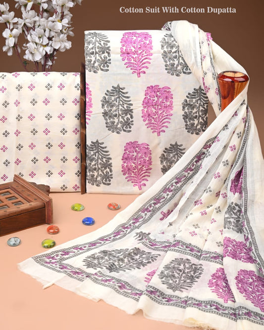 Elegant Printed Cotton Suit with Cotton Dupatta (BACOTCO18)