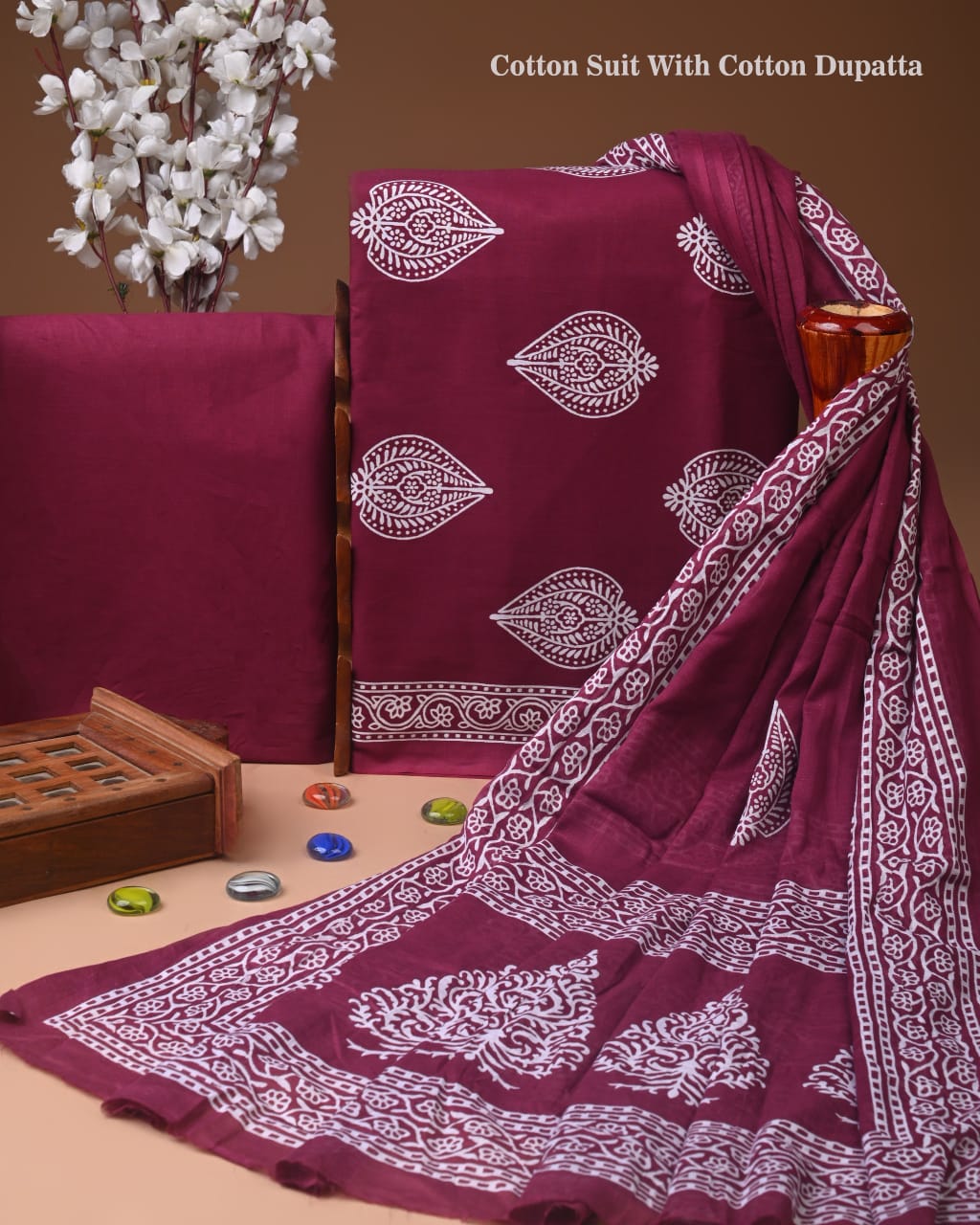 Premium Hand Block printed Cotton Suits With Cotton Dupatta (BACOTCO39)