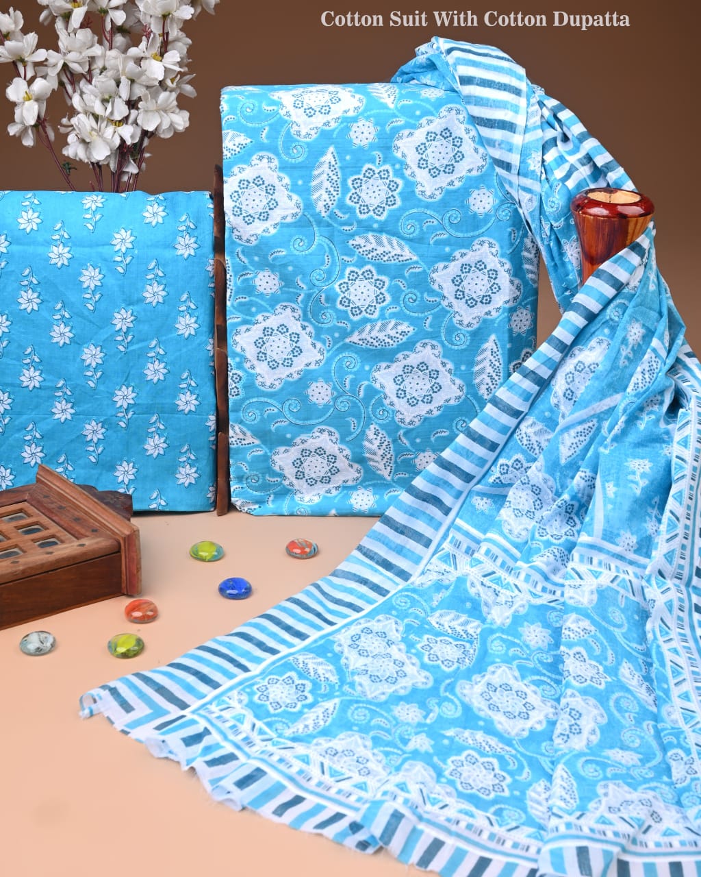 Premium Hand Block printed Cotton Suits With Cotton Dupatta (BACOTCO45)