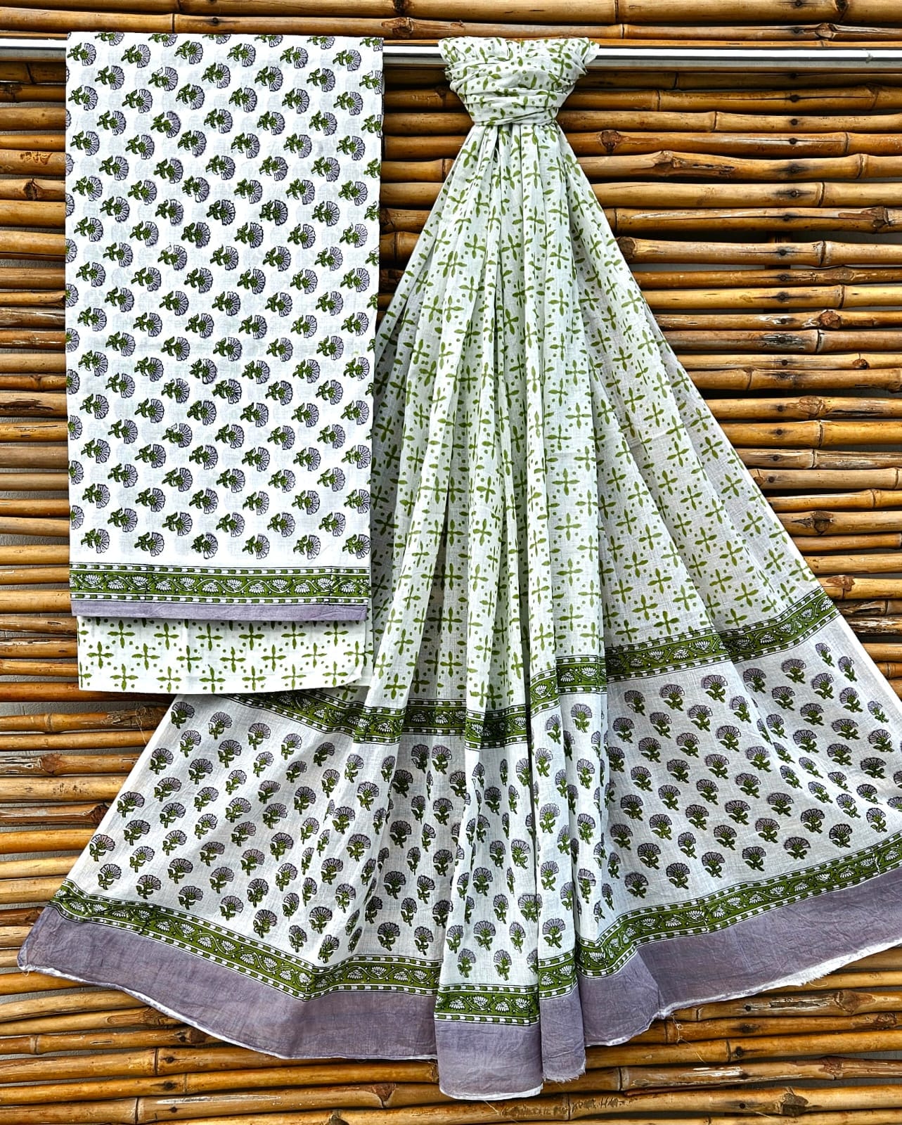 Premium Hand Block printed Cotton Suits With Cotton Dupatta (BACOTCO34)