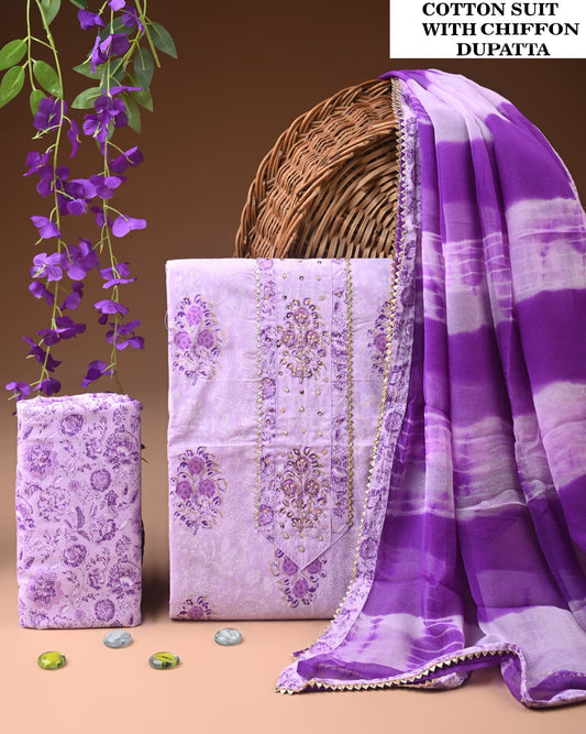 Premium Cotton Suit with Chiffon Dupatta – Zari Gotapatti Work (BACOTGC62)