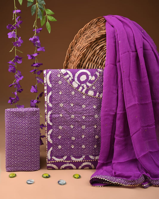 Premium Cotton Suit with Chiffon Dupatta – Zari Gotapatti Work (BACOTGC63)