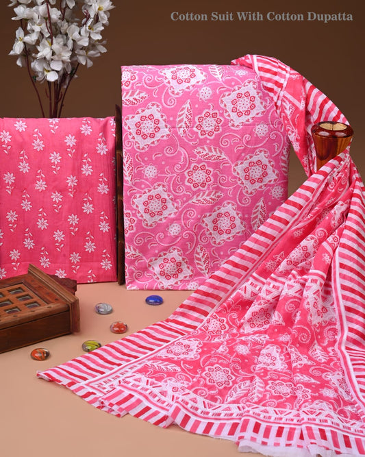 Premium Hand Block printed Cotton Suits With Cotton Dupatta (BSCOTCO02)