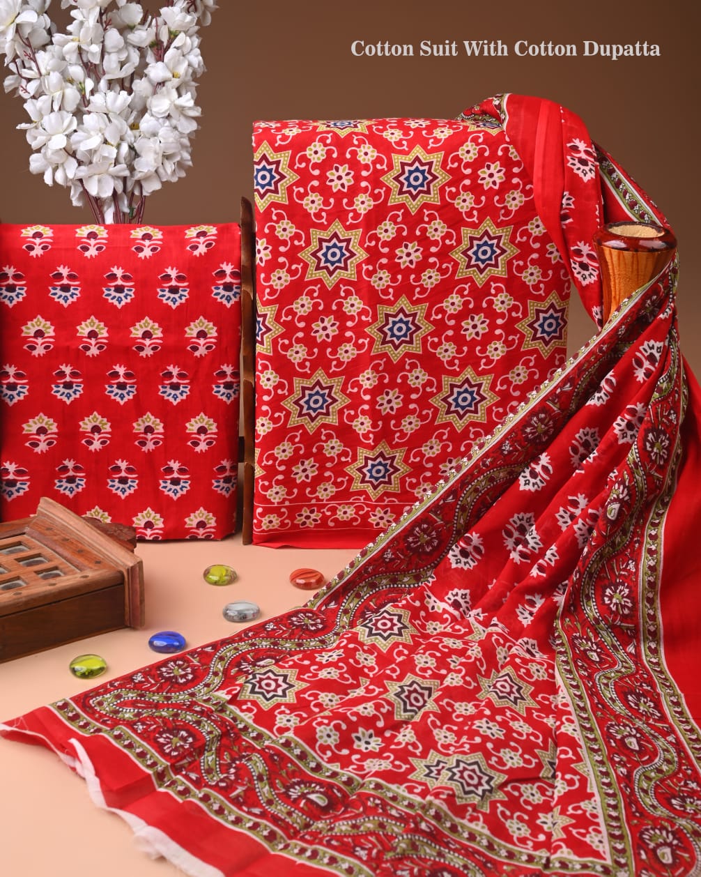 Premium Hand Block printed Cotton Suits With Cotton Dupatta (BACOTCO03)