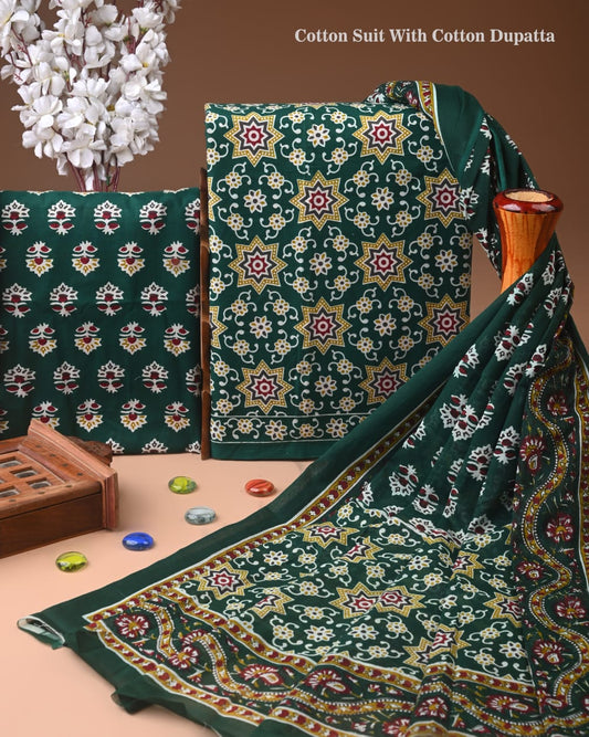 Premium Hand Block printed Cotton Suits With Cotton Dupatta (BACOTCO06)