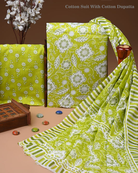 Premium Hand Block printed Cotton Suits With Cotton Dupatta (BACOTCO07)