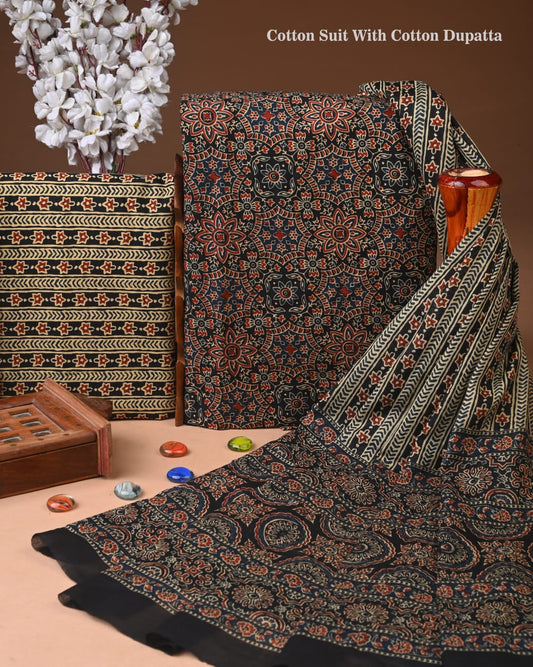 Premium Hand Block printed Cotton Suits With Cotton Dupatta (BACOTCO12)