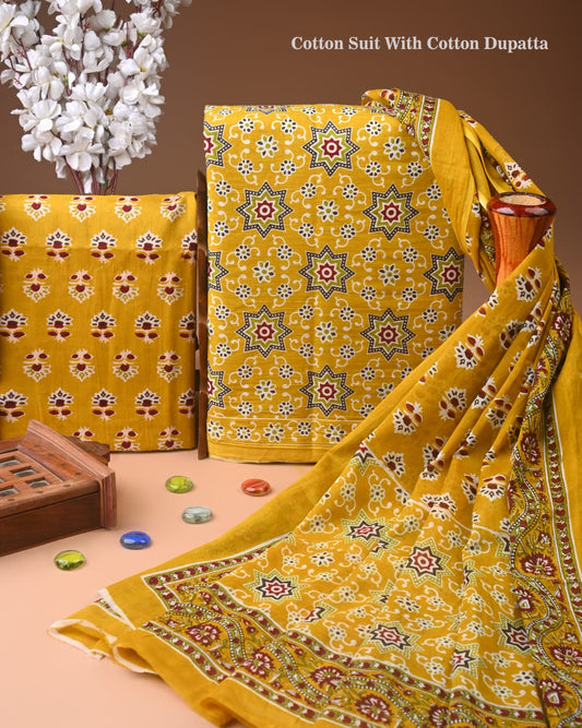 Premium Hand Block printed Cotton Suits With Cotton Dupatta (BACOTCO15)