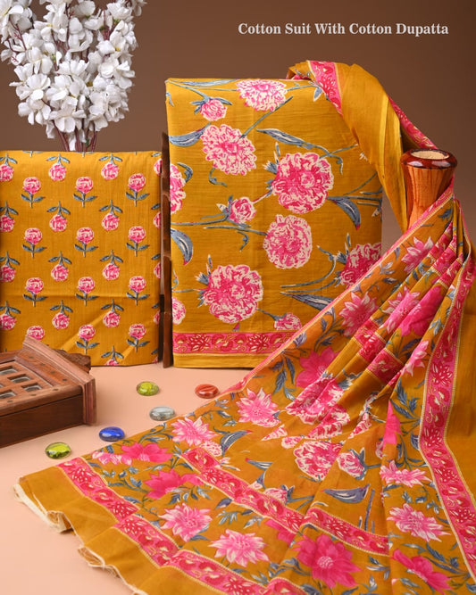 Premium Hand Block printed Cotton Suits With Cotton Dupatta (BACOTCO20)