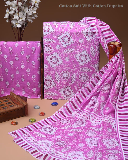 Premium Hand Block printed Cotton Suits With Cotton Dupatta (BACOTCO21)