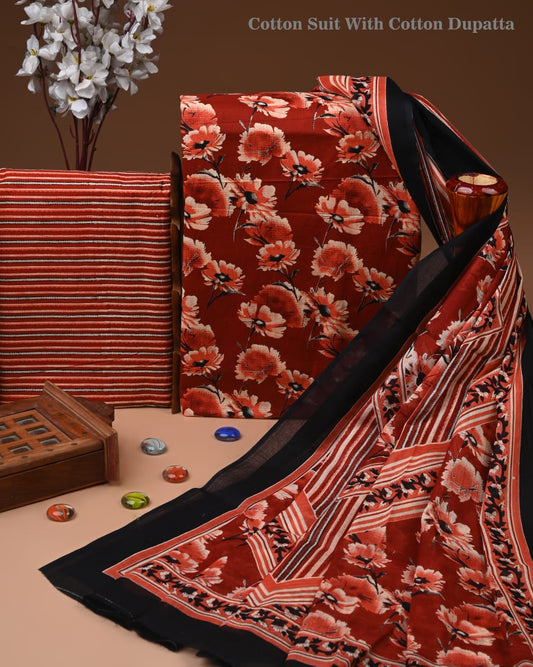 Premium Hand Block printed Cotton Suits With Cotton Dupatta (BACOTCO22)