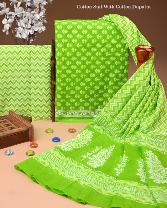 Premium Hand Block printed Cotton Suits With Cotton Dupatta (BACOTCO23)