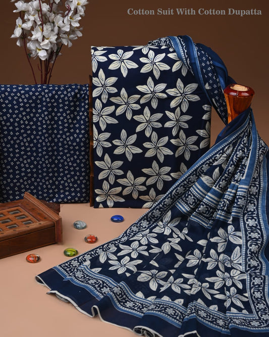 Premium Hand Block printed Cotton Suits With Cotton Dupatta (BACOTCO28)