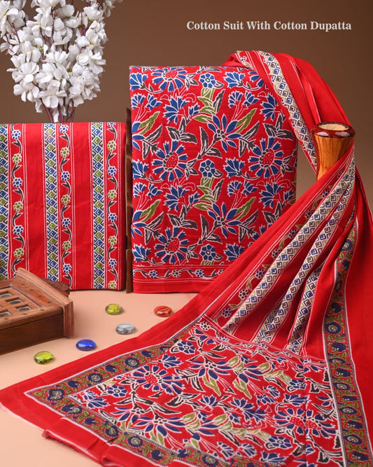 Premium Hand Block printed Cotton Suits With Cotton Dupatta (BACOTCO29)