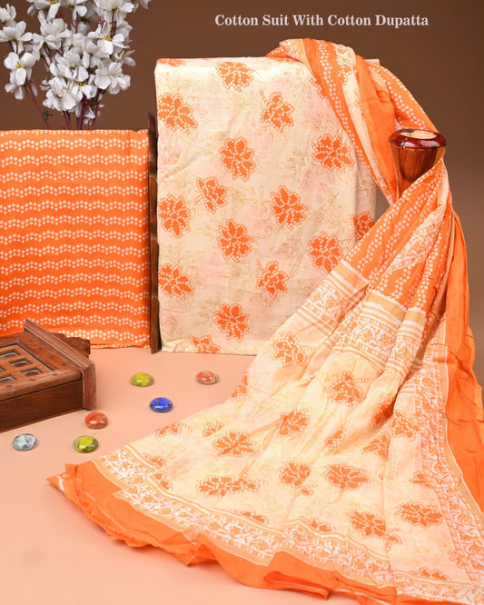 Premium Hand Block printed Cotton Suits With Cotton Dupatta (BACOTCO30)