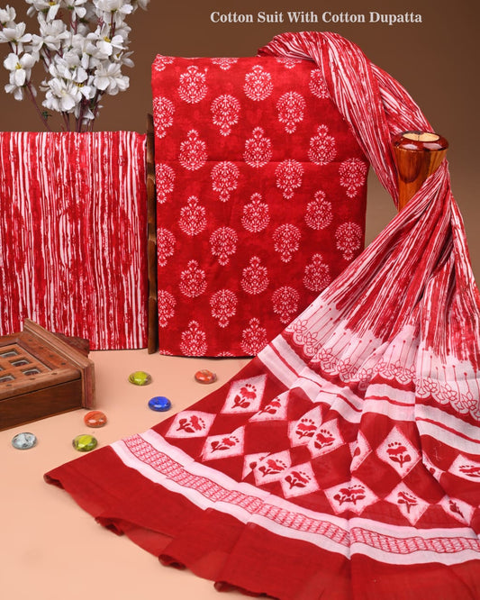 Premium Hand Block printed Cotton Suits With Cotton Dupatta (BACOTCO32)