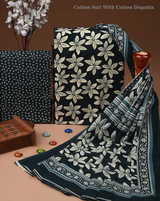 Premium Hand Block printed Cotton Suits With Cotton Dupatta (BACOTCO34)