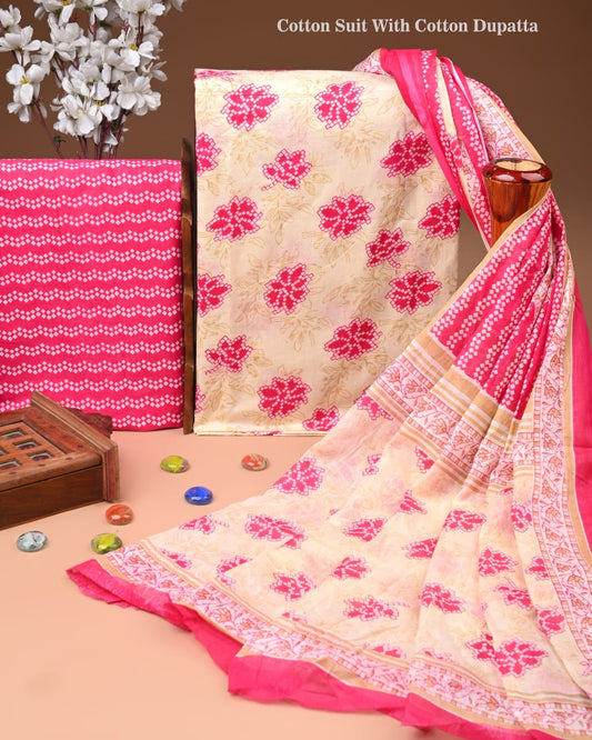 Premium Hand Block printed Cotton Suits With Cotton Dupatta (BACOTCO36)