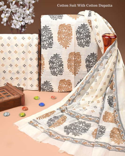 Premium Hand Block printed Cotton Suits With Cotton Dupatta (BACOTCO37)