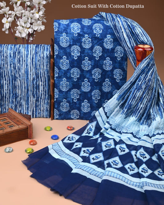 Premium Hand Block printed Cotton Suits With Cotton Dupatta (BACOTCO39)