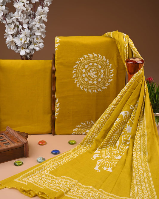 Premium Hand Block printed Cotton Suits With Cotton Dupatta (BACOTCO42)